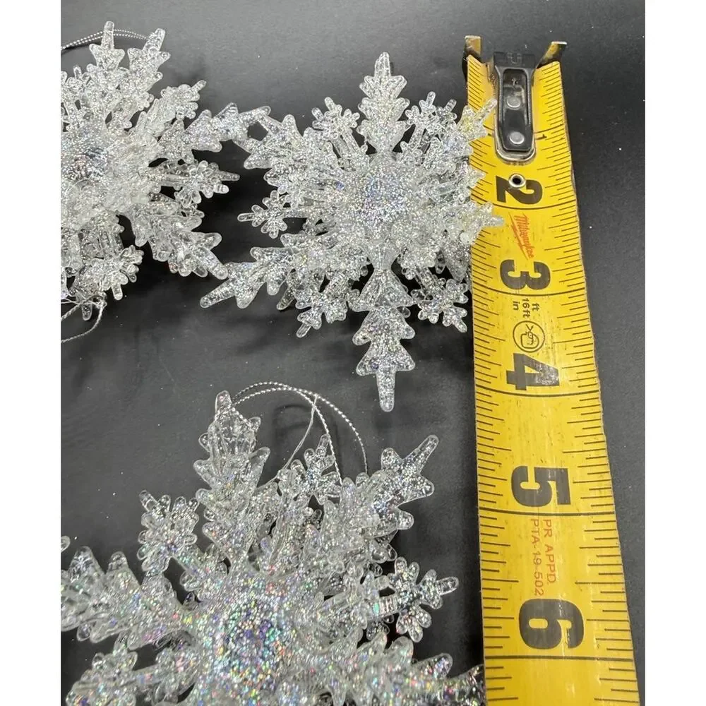 Beautiful Acrylic 3D Iridescent SNOWFLAKE Christmas Ornaments Set Of 5 -LO23